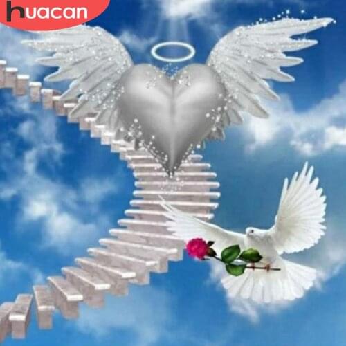 HUACAN Diamond Painting Kit Peace Pigeon Home Decor Mosaic Heart Angel Embroidery Stairs Wall Stickers