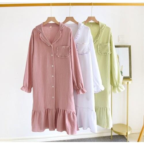 Ropa Sexy Mujer Crepe Nightdress Palace Style Long-sleeved Ladies Summer Thin Comfortable Women Sleepwear Camison Lactancia