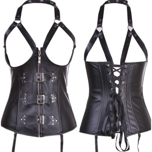 New Leather Black Sexy Lingerie Plus Size Sex Costume Open The Chest Pvc hanging Neck Zipper Slim Game Uniforms Erotic Lingerie