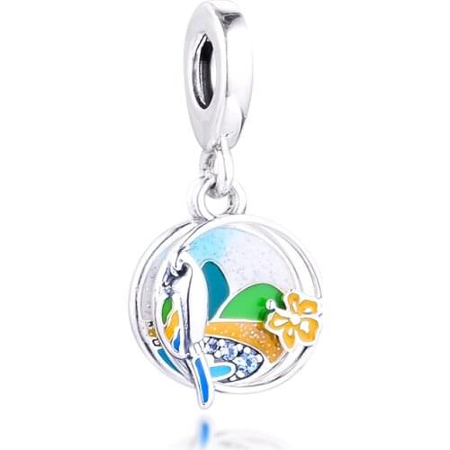 Fit Pandora Bracelet DIY Beads Jewelry S925 Silver Brazilian Beach and Parrot Charm Women Gift 021243