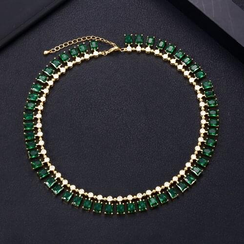 JANKELLY Popular AAA cubic zirconia Baguette pulling chain necklace for Women adjustable length trendy geometric necklaces