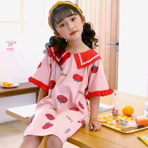 Girls Dress Cotton Pijama Nightwear Shirt Kids Cute Nightshirt Short Sleeve Princess Girl Nightdress Wear Baby Girls Homewear