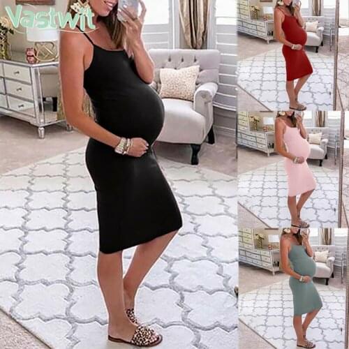 Maternity Spaghetti Strap Sleeveless Faux Wrap Dresses Elegant Pregnancy Dress Solid Color Bodycon Sundress For Pregnant Women