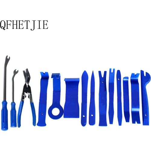 QFHETJIE Car Audio Blue Anti-skid Plate Disassembly Tool 14-piece Interior Trim Panel Audio Cd Disassembly Screwdriver Lamp Clip