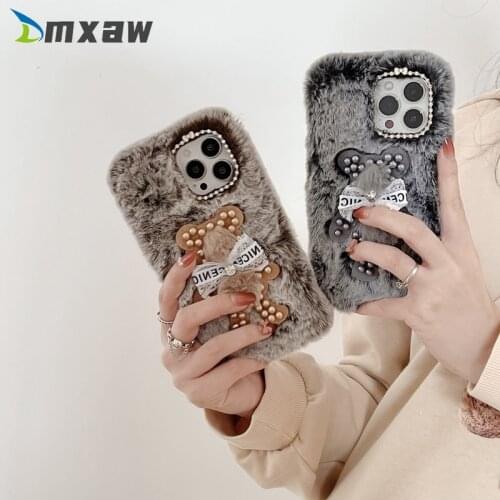 Luxury Plush Leopard Print Silicone Case for iPhone 12 11 Pro Max 12mini XS Max XR X 8 7 6 6s Plus Fluffy Winter Warm Fur Cover