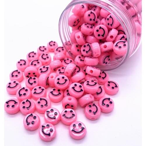 30pcs 10mm Pink Simulation Smiley face Acrylic Shape Spacer Beads For DIY Handmade Jewelry Accessories Make#06