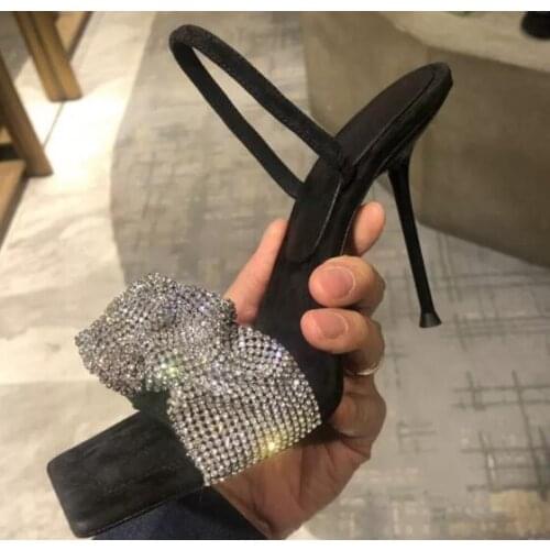 Moraima Snc Crystal Embellished High Heel Sandal Summer Open Toe Gladiator Woman Shoes Rhinestones Party Dress Shoes