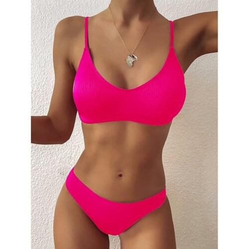 Sexy Plain Rib Bikini 2021 Swimwear Women Swimsuit Female Brazilian Bikinis Set 2 Piece Bathing Suit Womens Beach Wear biquini
