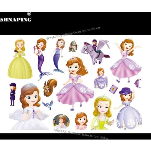 SHNAPIGN Princess Sofia Children Cartoon Temporary Tattoos Sticker Fashion Summer Style Elsa Waterproof Girls Kids Boys Hot