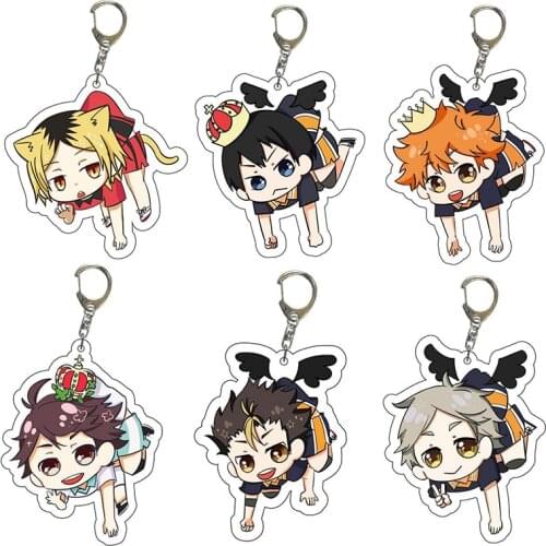 Cute Haikyuu!! Volleyball Boy Acrylic Keychain Fun Q Version Anime Figures Toys Pendant Key Chain Teens Gift Bag Car Accessories