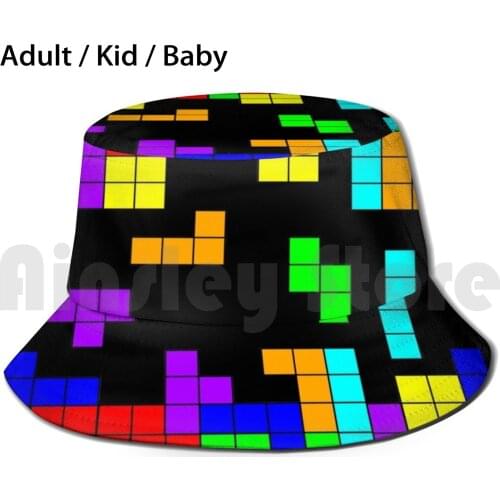 Tetris Making Tetris Fall Sun Hat Foldable UV Protection Tetris Retro Game Pattern Blocks Square Figures Video Game Color