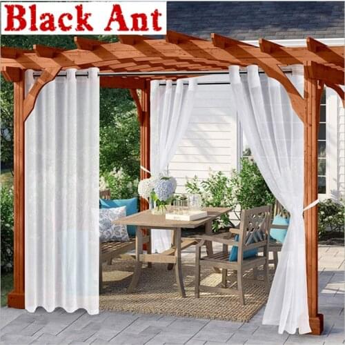 Waterproof Outdoor Sheer Curtain Drape For Beach Garden Gazebo Window Screen Rust-Proof White Voile Sheer Fabric X-JD992#20
