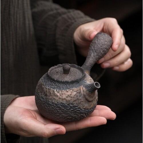 Japanese coarse pottery stone pattern side handle pot manual retro ceramic Kung Fu tea set small teapot single pot tea maker