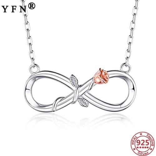 YFN 925 Sterling Silver Infinity&Rose Pendant Necklaces Silver Chain 925 Womens Jewelry Valentines Day Gift Mothers Day Gifts