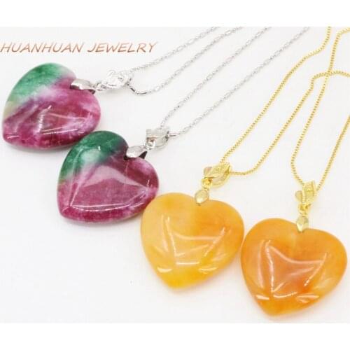 30mm Heart Shape Natural Stone Pendant For Women Chain Necklace Jades Chalcedony Necklaces & Pendants High Grade Jewelry B3323