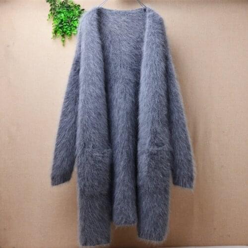 Female women winter thick warm hairy fuzzy mink cashmere loose cardigans mantle angora rabbit fur winter jacket coat sweater top