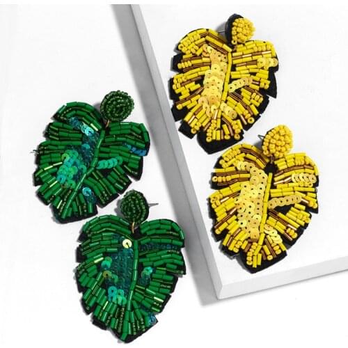 Big Leaf Bohemian Handmade Beaded Long Tassel Earrings For Women Fashion Beads Statement Dangle Earrings Ethnic Jewelry