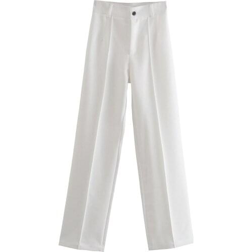 2021 Women Spring Trousers Suits High Waisted Pant Fashion Office Lady Beige Elegant Casual Famale Stright Pants