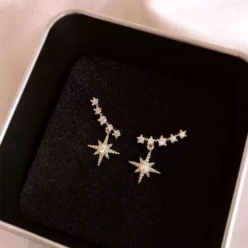 VENTFILLE 925 Sterling Silver French Simple Pavé Crystal Star Stud Earrings Women Light Luxury Jewelry Gift