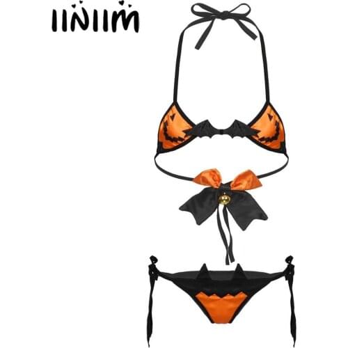 Womens Ladies Halloween Cosplay Sexy Costumes Devil Bikini Lingerie Set Bra with G-string Briefs Evening Parties Fancy Dress Up