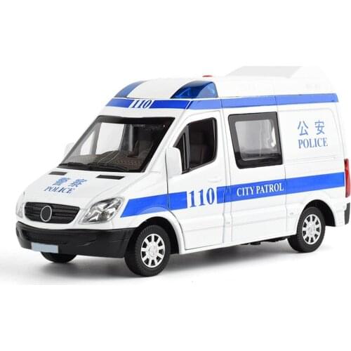1:32 Metal Police Car 110 Model Sound And Light Version Of The Alloy Pull Back Side Door Can Open Childrens Toys