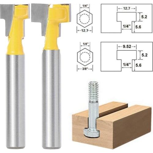 2Pcs/set 1/4'' Shank Yellow T-Slot Cutter Router Bit Set for 3/8'' & 1/2'' Hex Bolt Solid Hardened Steel Wholesale