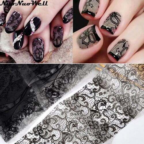 200pcs/set Flower Design Nail Art Manicure Tips Sticker Black Lace Nail Art Glitter Powder Gel Polish Decal 3D Decoration 4*20cm
