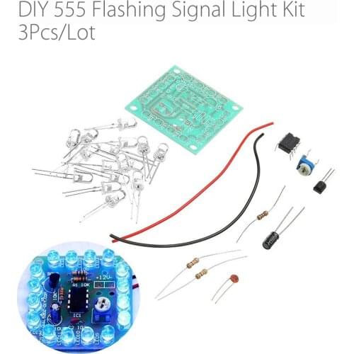 3pcs/lot 12V DC DIY 555 Flashing Signal Light Kit Flashing Speed Adjustable 40 x 40mm with 16pcs Blue LEDs