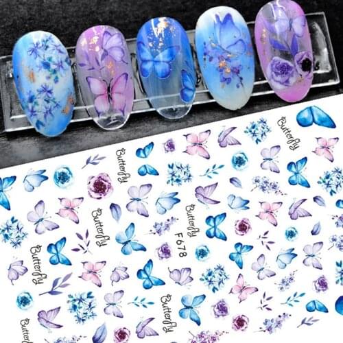 3D Laser Butterfly Nail Stickers Gradient Colorful Butterfly Rose Hydrangea Nail Sliders Decal For Manicure DIY Nail Decoration