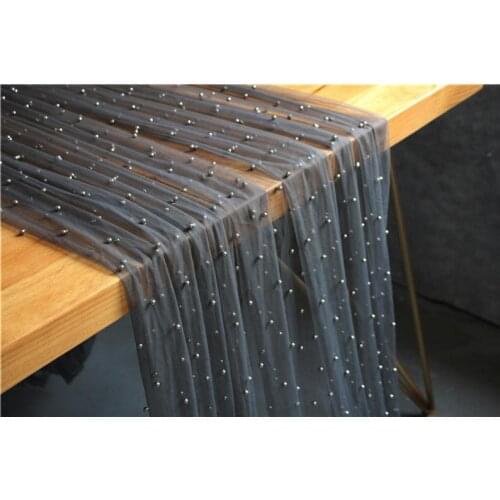 5 yards Black Tulle Fabric With Silver Pearls