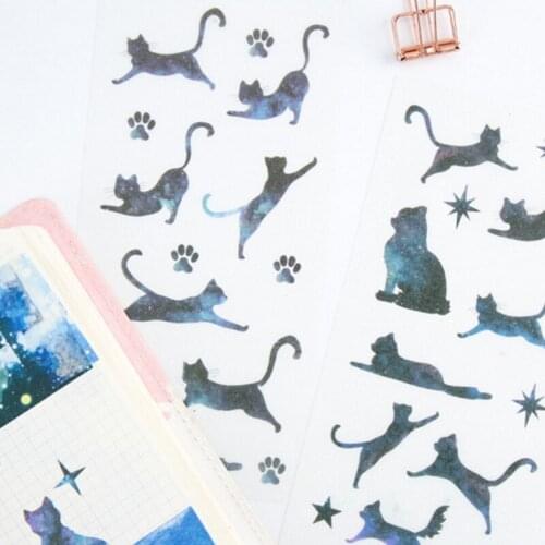 6pcs/lot Kitty Lovely Cat Blue Purple sky Watercolor Paper sticker Craft Card Collection Diy Diary Album School Cards Label
