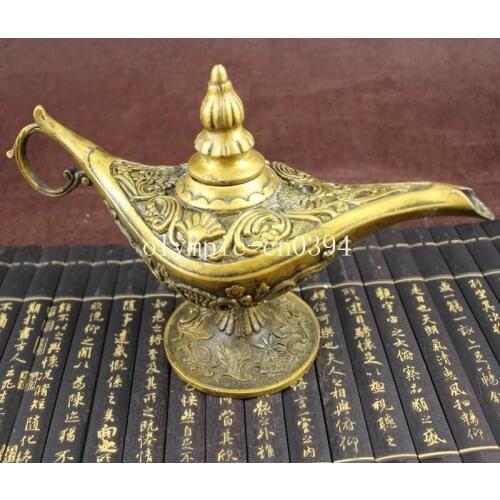 8'' tibet bronze copper carvings Aladdin and His Wonderful Lamp cup pot teapot