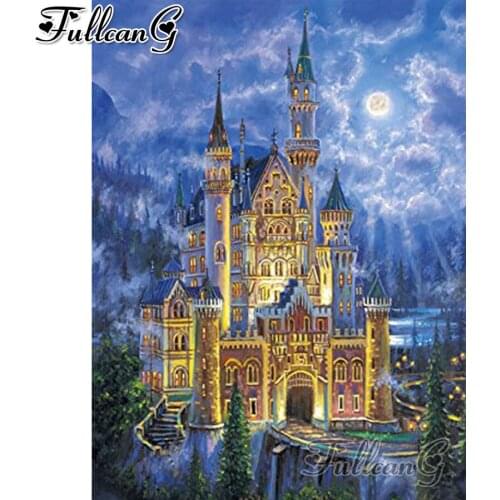 FULLCANG diy 5d diamond mosaic rainy castle diamond painting full square round drill diamond embroidery scenery decor FC2268