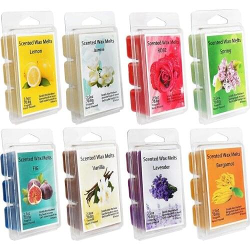 Scented Wax Melts -Set of 8 Assorted Wax Warmer Cubes/Tarts - Jasmine, Rose, Bergamot, Fig, Vanilla, Lemon, Spring, Lavender