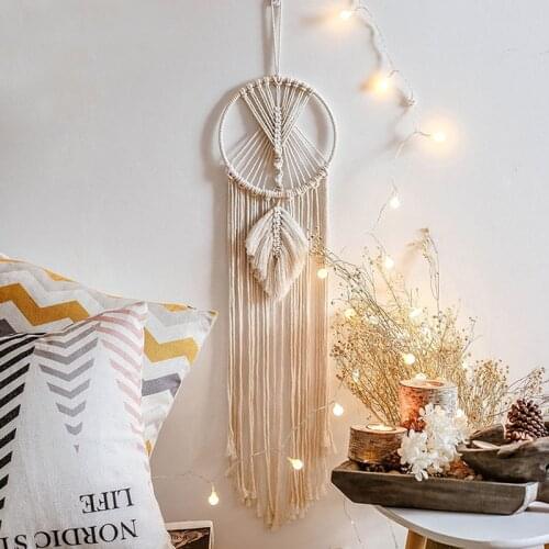 Bohemian Hand-woven Cotton Rope Dream Catcher Tapestry Wall Hanging Home Pendant Decoration Wedding Farmhouse Childrens Room He