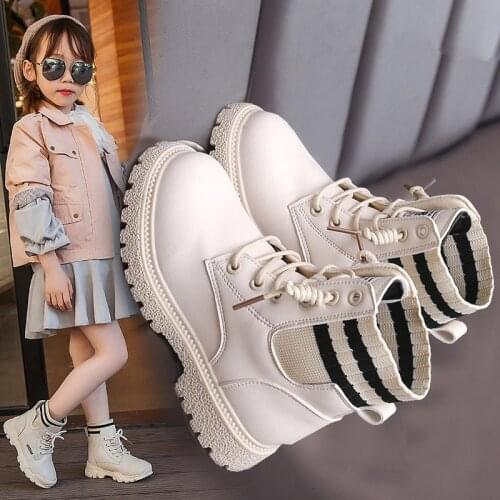 Children Martin Boots PU Leather Shoes for Girls High Quality Kids Female Padded Short Boots 5~ 10 Years Child