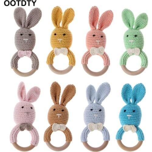 Baby Bunny Ear Teether Wooden Teething Ring Newborn Sensory Toy Shower Gift