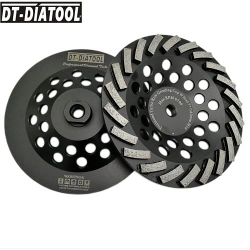 DT-DIATOOL 2pieces Segmented Diamond Turbo Row Cup Grinding Wheel for Concrete Hard Stone with M14 Connection Dia180mm/7inch