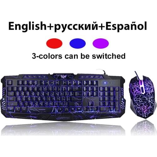 M200 Gaming Keyboard Mouse Combos LED 3-Color Colorful Breathing Backlit USB Wired Waterproof Crack Keyboard For Computer Gamer