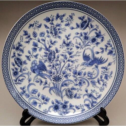 Exquisite Chinese Blue and White Porcelain Plate - Beautiful Grass and Flowers