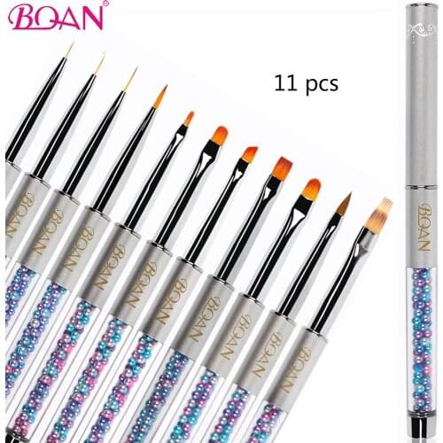 BQAN 11 Pcs Nail Art Brush UV Gel Brush Pearl Handle Liner Painting Gradient Brush Color Liner Drawing Pen Brush Manicure Tools