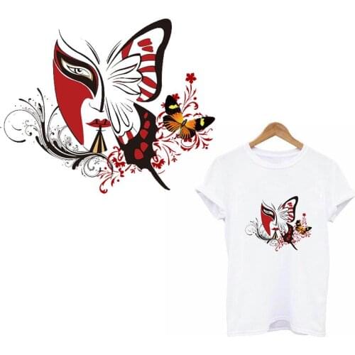 Chinese Opera Applique Butterfly Clothing Stickers Iron-on Transfers For Clothing Punk Applique Heat Transfers For Clothes