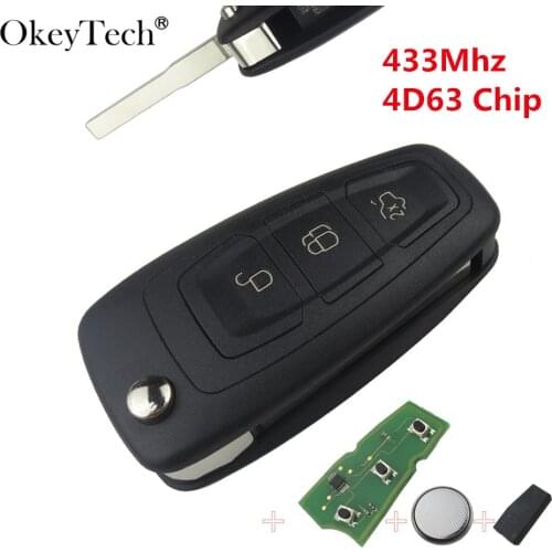 Okeytech New 3 Buttons Smart Flip Remote Car Key For Ford Focus Mk1 Mondeo Transit Fiesta Key 433Mhz HU101 Blade With 4D63 Chip