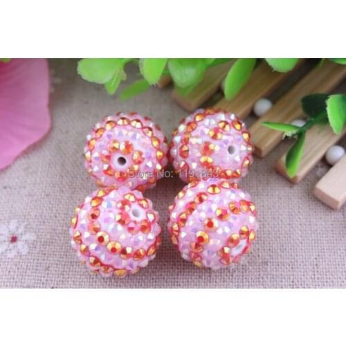 Kwoi vita 20mm 100pcs/lot red ab/white ab strip Chunky Resin Rhinestone Beads Ball for Kids Girls Jewelry Making