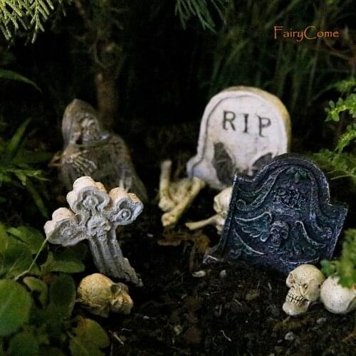 Miniature Halloween Mini Tombstones Halloween Fairy garden Terrarium Ornaments Miniature Cemetery Coffin Decoration Village Town