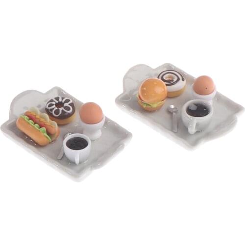 1 Set 1:12 Miniature Dollhouse Breakfast Mini Hamburger Cake Coffee Pretend Play Kitchen Doll Food Toy Accessories