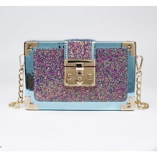 New style fashion glitter sequins small box bag PU Leather Combined Chain Purses Versatile Luxury Crossbody Bags