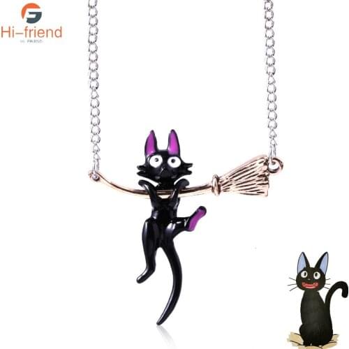 Anime Kikis Deliverys Services Necklace Black Cat JiJi Pendant Cartoon Necklace for Women Girl Accessories Gift