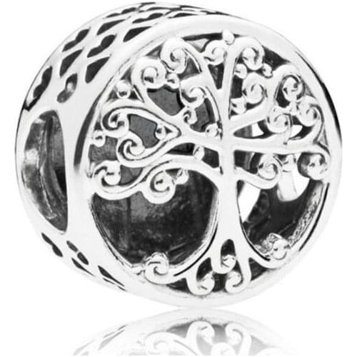 Genuine 925 Sterling Silver Bead Charm Openwork Family Tree Roots With Blooming Branches Beads Fit pandora Bracelet & Necklace