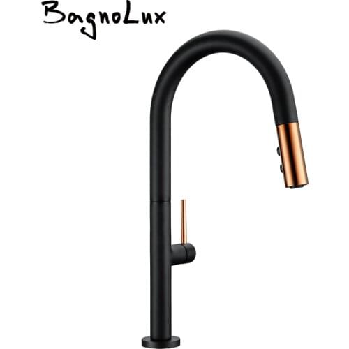 Swivel Pull Down Kitchen Faucet Black / Rose Rinse Laundry Sink Mixer Tap Spring Wholesale Premium Solid Brass Luxurious FK12013